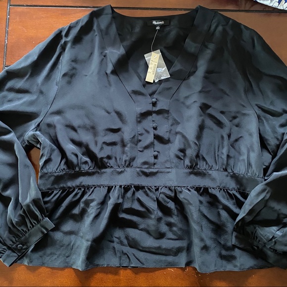 Madewell Tops - Black Silk Peplum Blouse
